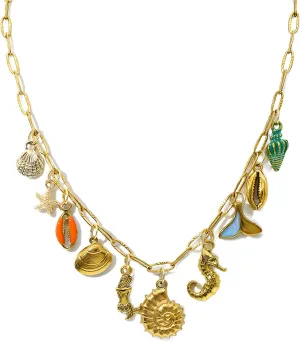 Chunky Gold Charm Necklace for Women DIY Fruit Seashell Beach Charm Necklaces Sun Moon Coins Silver Punk Paperclip Chain Necklaces