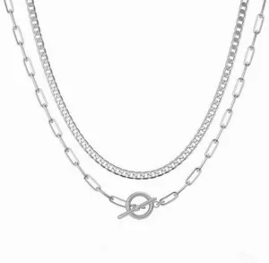 Chunky Gold Layered Necklaces for Women 14K Dainty Stacked Gold Chain Necklace, Trendy Cuban Link Paperclip Chain Toggle Clasp Necklace Fashion Jewelry for Women