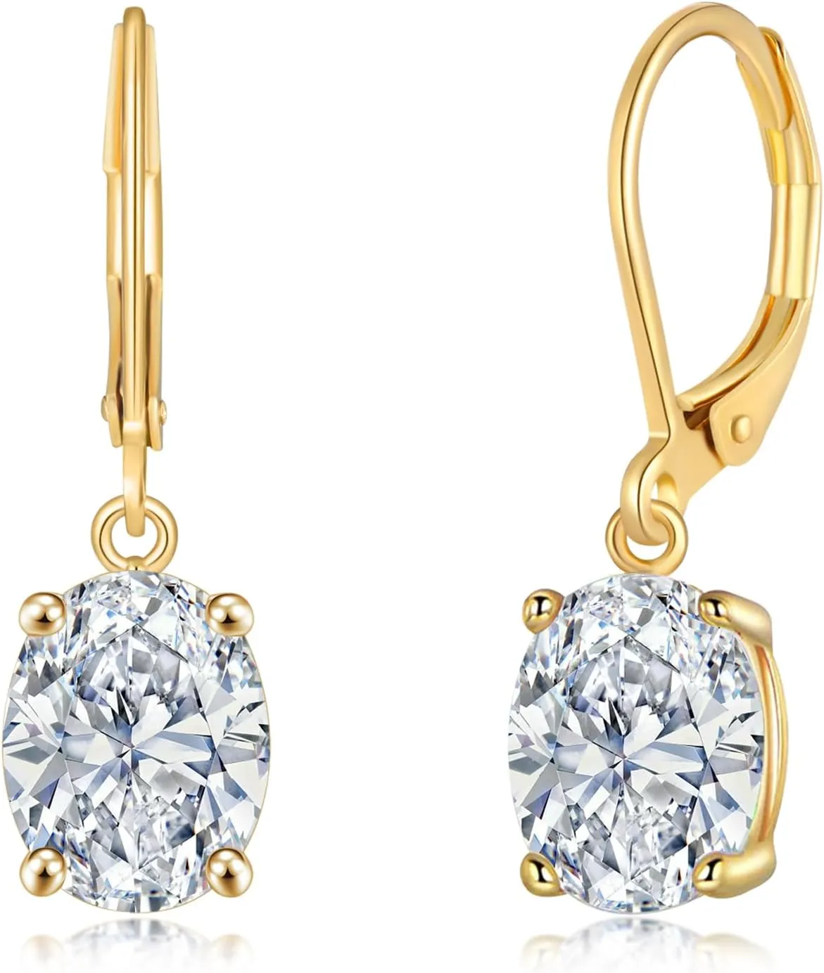CiNily Cut-Oval Leverback Dangle Earrings for Women Hypoallergenic 14k White/Gold Plated Cubic Zircon Hanging Lever Earrings Lightweight Summer Drop Earrings Wedding Birthday Gifts Jewelry