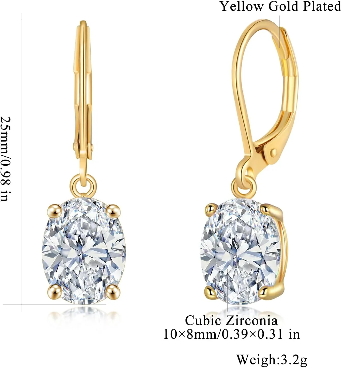 CiNily Cut-Oval Leverback Dangle Earrings for Women Hypoallergenic 14k White/Gold Plated Cubic Zircon Hanging Lever Earrings Lightweight Summer Drop Earrings Wedding Birthday Gifts Jewelry