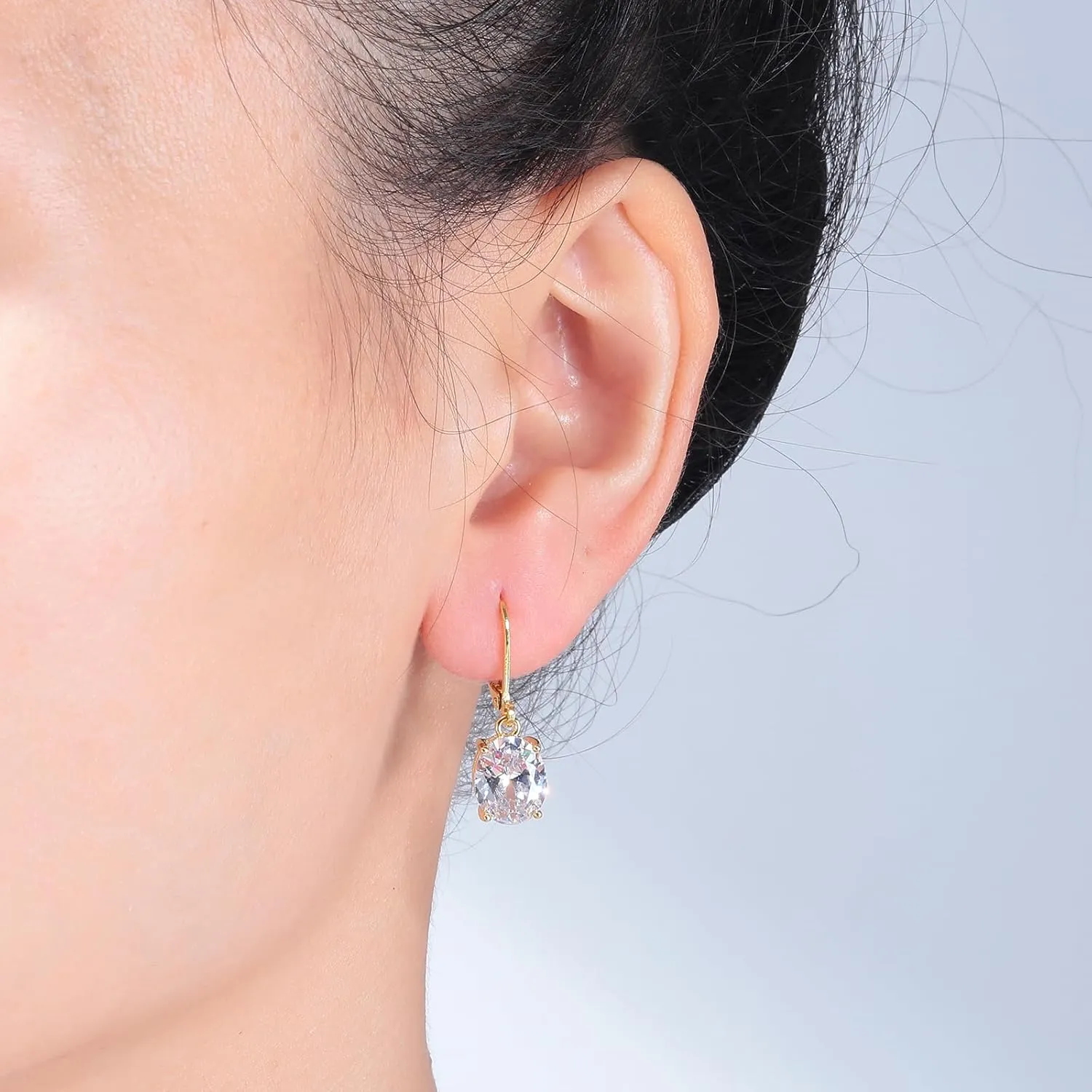 CiNily Cut-Oval Leverback Dangle Earrings for Women Hypoallergenic 14k White/Gold Plated Cubic Zircon Hanging Lever Earrings Lightweight Summer Drop Earrings Wedding Birthday Gifts Jewelry