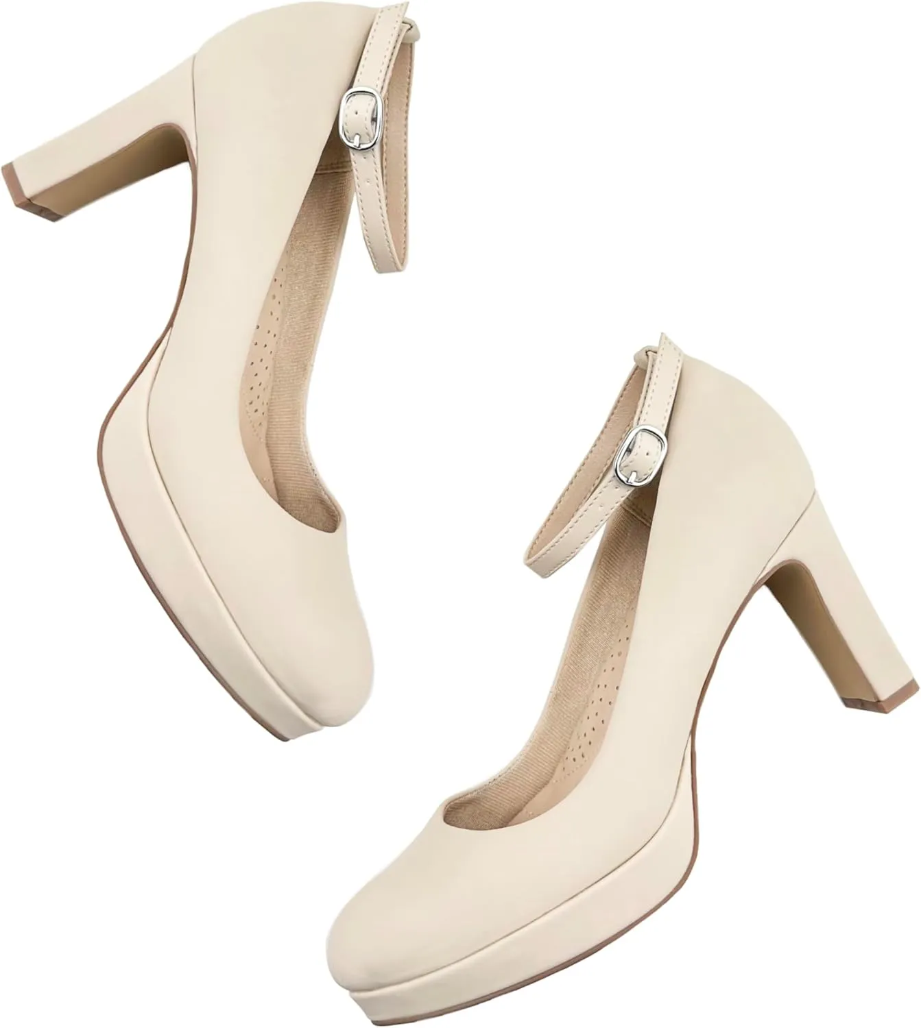 Close Toe Classic High Heels Platform High Heels Round Toe Comfortable Low Platform Mary Jane Dress Pumps Shoes Ankle Strap Shoes for Casual Work Wedding