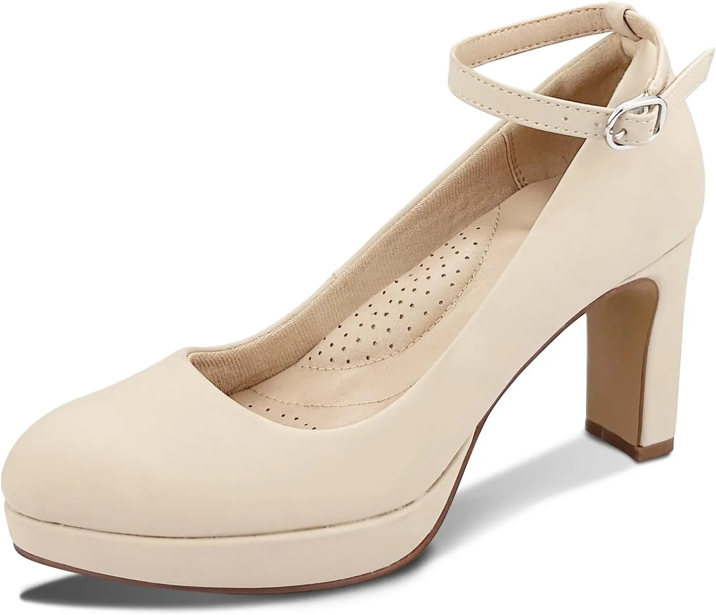 Close Toe Classic High Heels Platform High Heels Round Toe Comfortable Low Platform Mary Jane Dress Pumps Shoes Ankle Strap Shoes for Casual Work Wedding