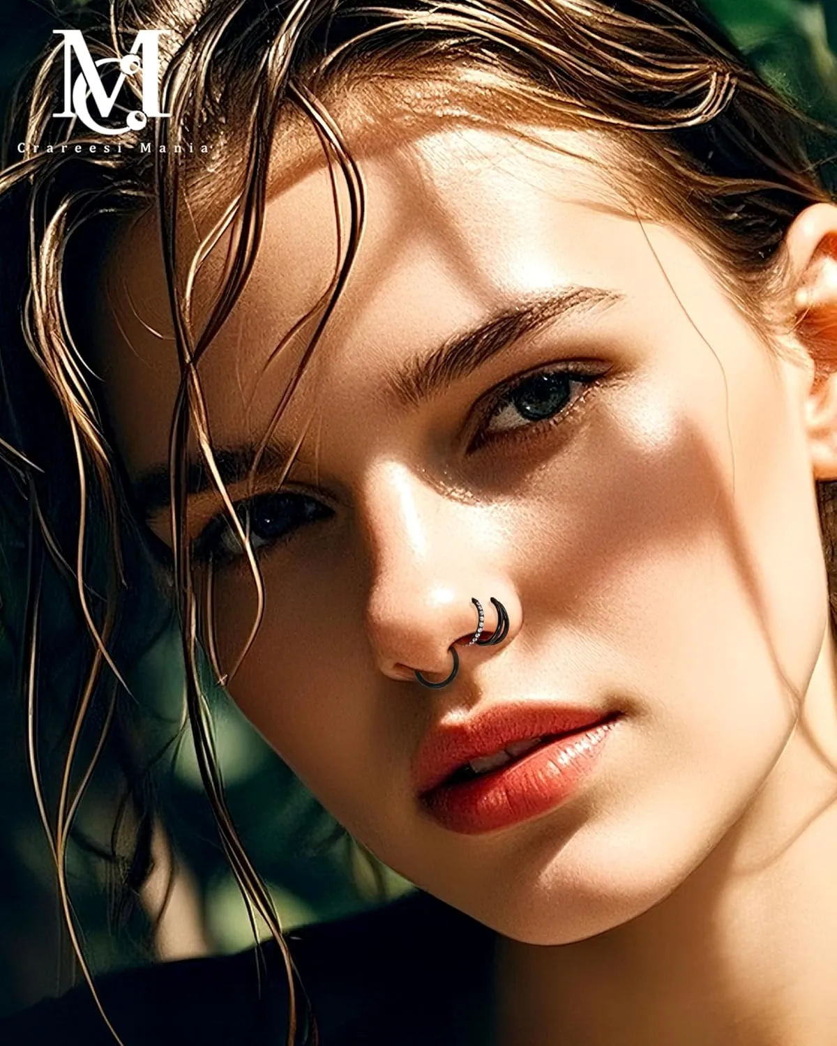 CM Crareesi Mania Nose Rings for Women 3PCS Nose Rings Hoops 316L Surgical Steel Double Hoop Nose Ring Septum Rings Earring Helix Daith Cartilage Tragus Conch Rook