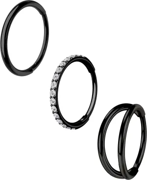 CM Crareesi Mania Nose Rings for Women 3PCS Nose Rings Hoops 316L Surgical Steel Double Hoop Nose Ring Septum Rings Earring Helix Daith Cartilage Tragus Conch Rook