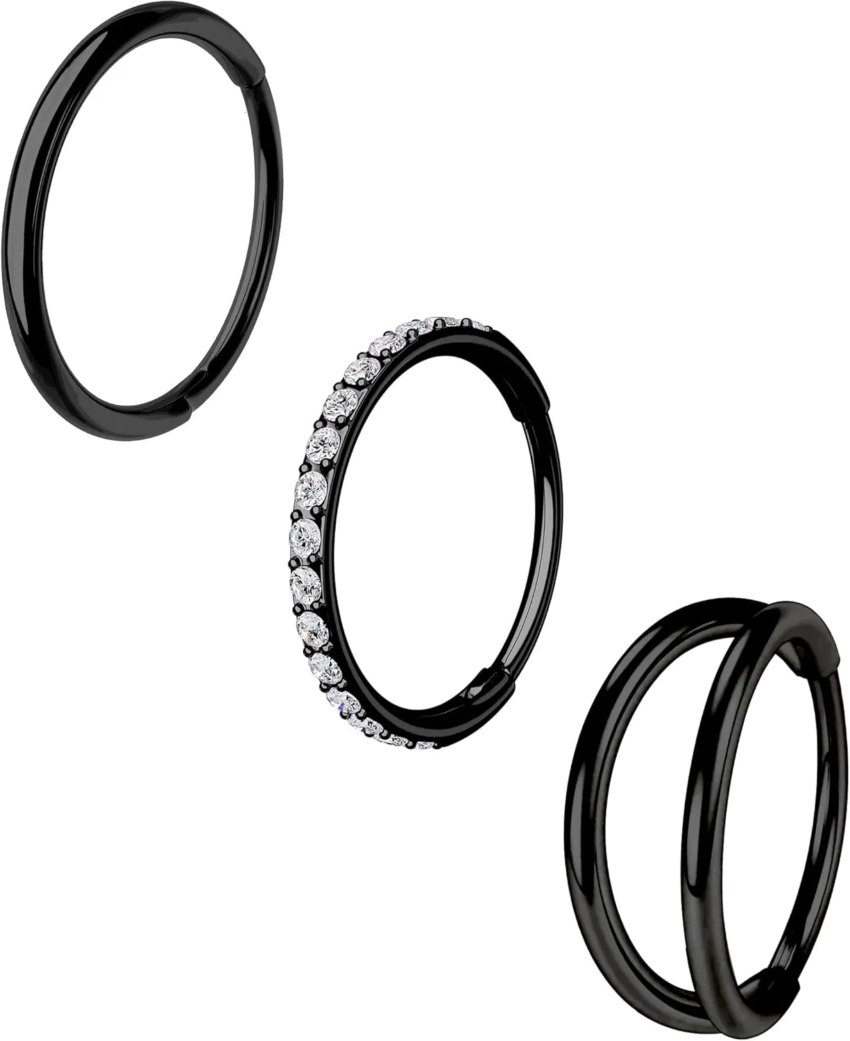 CM Crareesi Mania Nose Rings for Women 3PCS Nose Rings Hoops 316L Surgical Steel Double Hoop Nose Ring Septum Rings Earring Helix Daith Cartilage Tragus Conch Rook