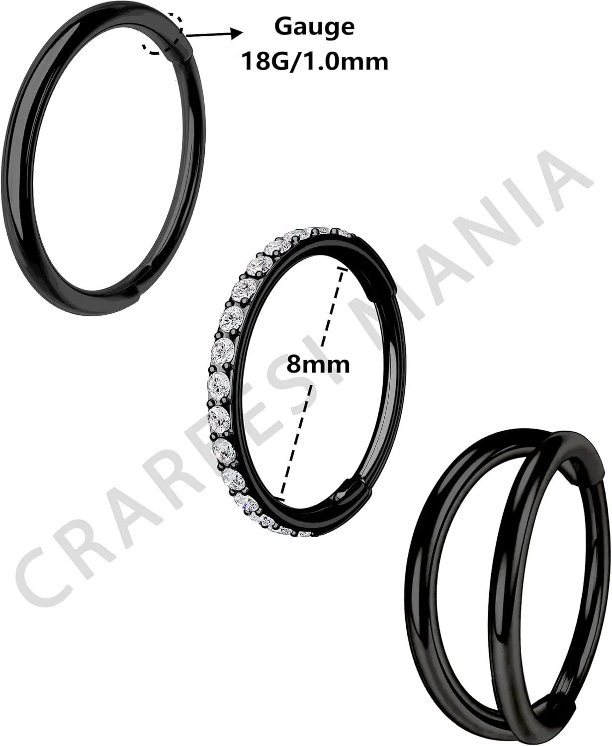 CM Crareesi Mania Nose Rings for Women 3PCS Nose Rings Hoops 316L Surgical Steel Double Hoop Nose Ring Septum Rings Earring Helix Daith Cartilage Tragus Conch Rook