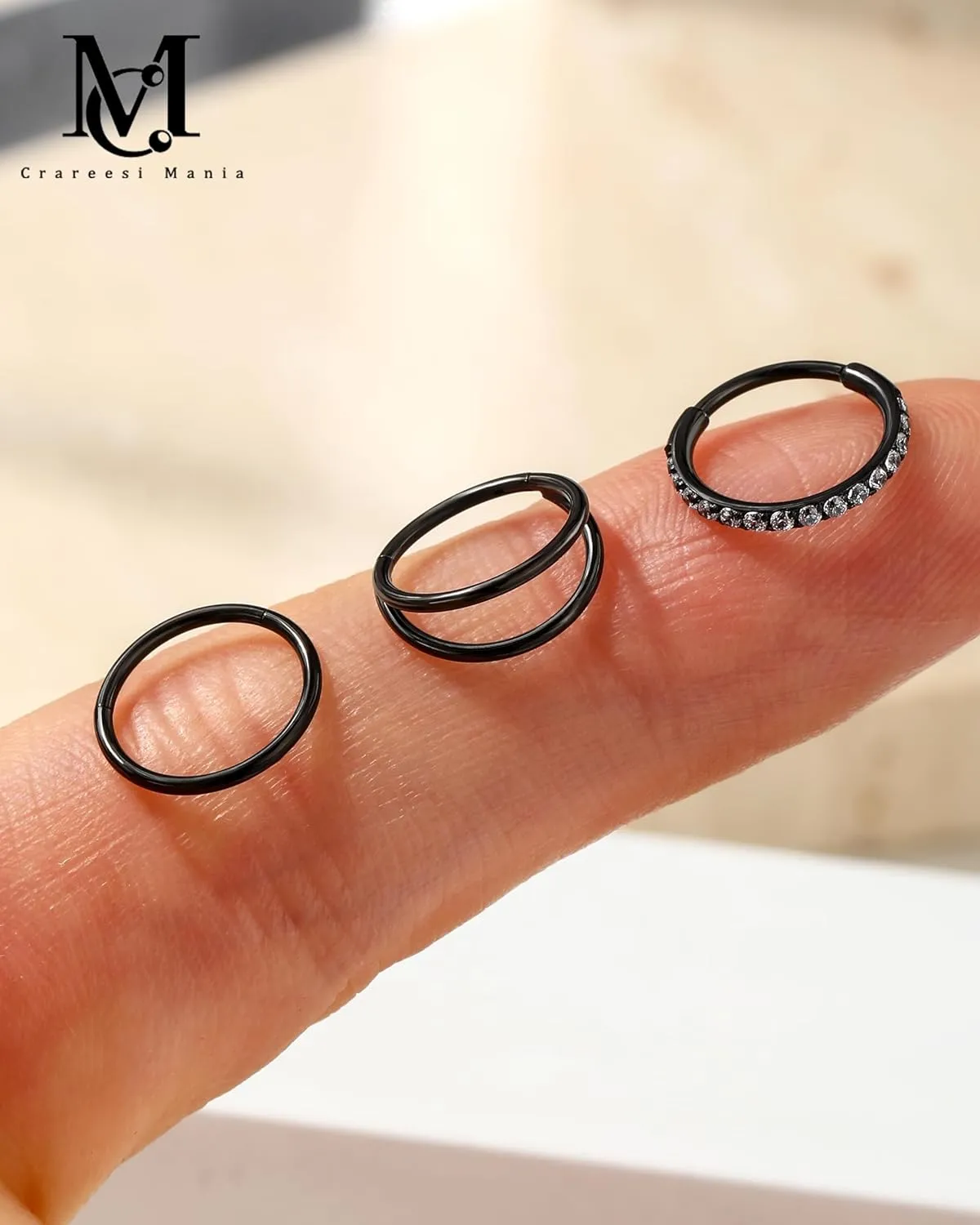 CM Crareesi Mania Nose Rings for Women 3PCS Nose Rings Hoops 316L Surgical Steel Double Hoop Nose Ring Septum Rings Earring Helix Daith Cartilage Tragus Conch Rook