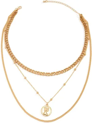Coin Pendant Cuban Link Chain Stacked Necklaces Women, 3 Layer Gold Layer Necklaces for Women
