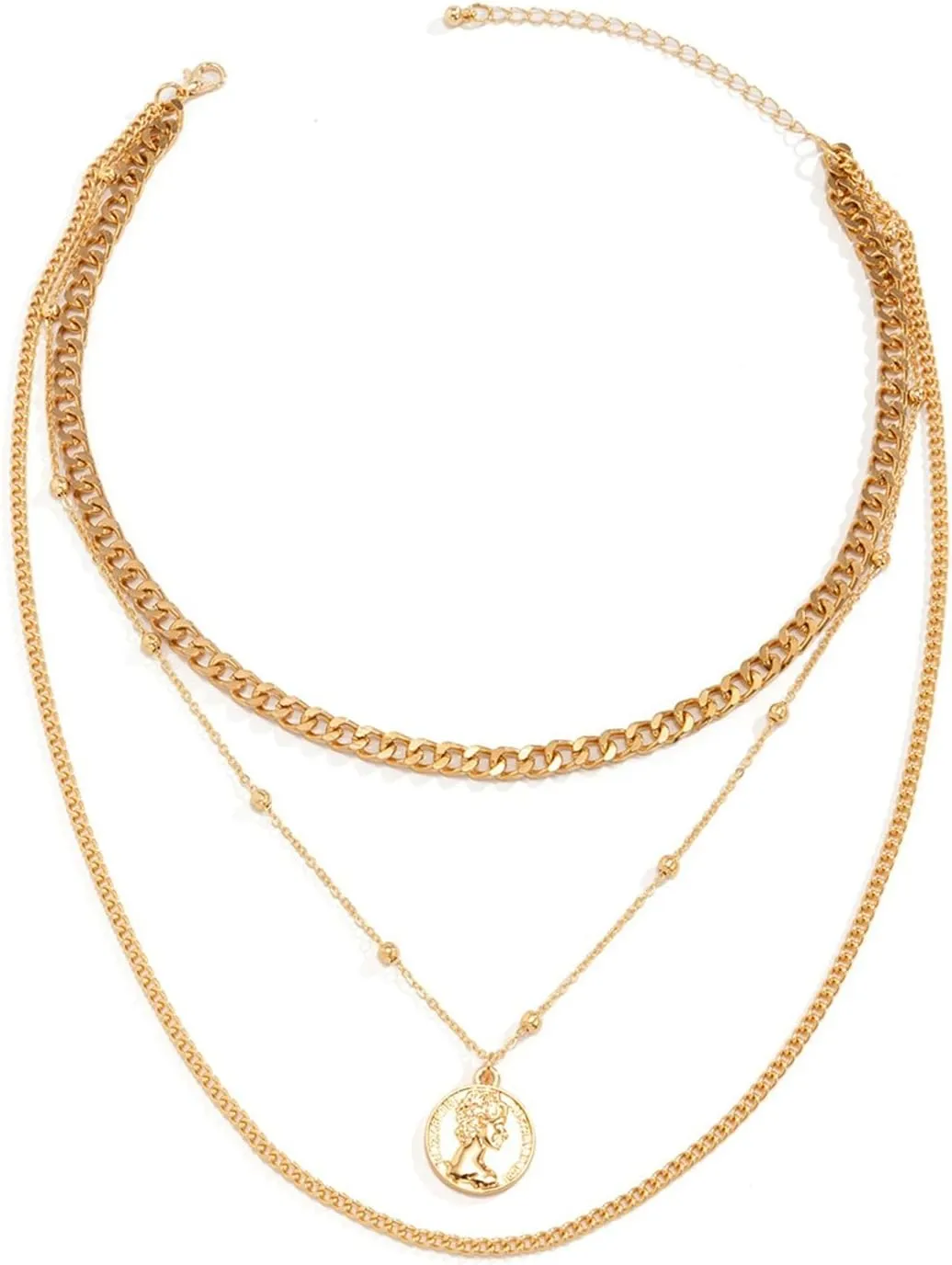 Coin Pendant Cuban Link Chain Stacked Necklaces Women, 3 Layer Gold Layer Necklaces for Women
