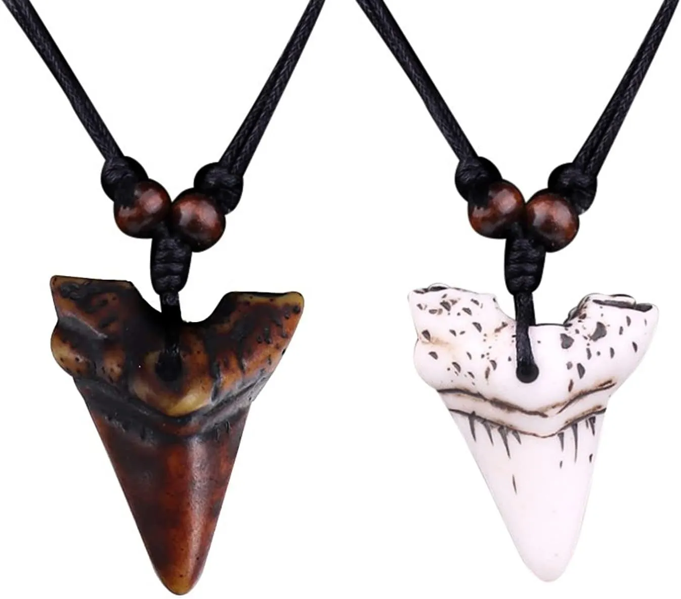 COLORFUL BLING Shark Tooth Pendant Necklaces Shark Teeth Wax Rope Necklace Summer Beach Resin Tooth Shaped Pendant Surfer Leather Necklaces for Women Men