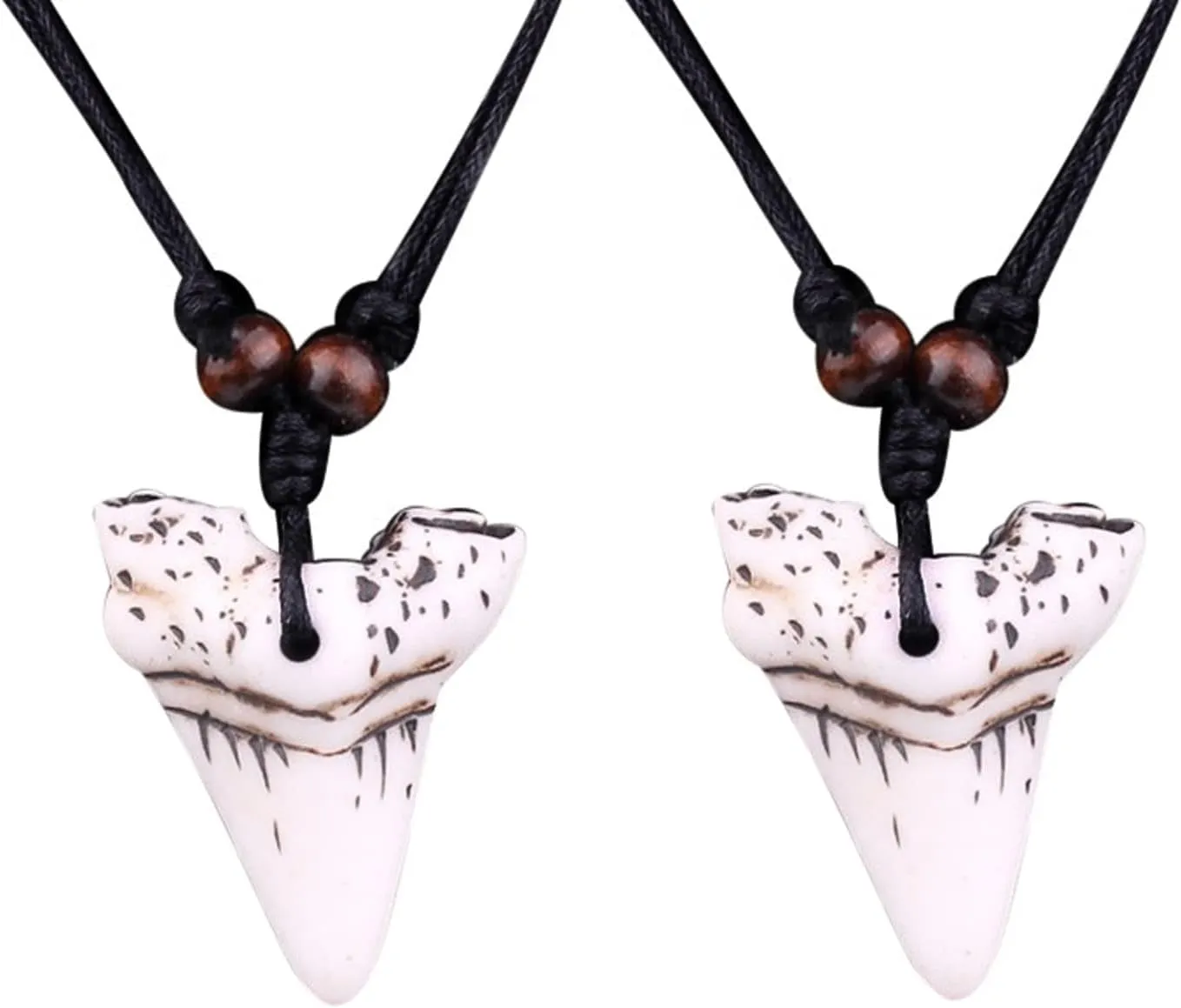 COLORFUL BLING Shark Tooth Pendant Necklaces Shark Teeth Wax Rope Necklace Summer Beach Resin Tooth Shaped Pendant Surfer Leather Necklaces for Women Men