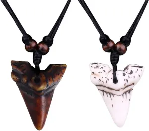 COLORFUL BLING Shark Tooth Pendant Necklaces Shark Teeth Wax Rope Necklace Summer Beach Resin Tooth Shaped Pendant Surfer Leather Necklaces for Women Men