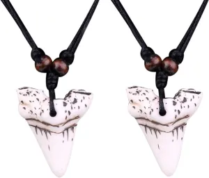 COLORFUL BLING Shark Tooth Pendant Necklaces Shark Teeth Wax Rope Necklace Summer Beach Resin Tooth Shaped Pendant Surfer Leather Necklaces for Women Men