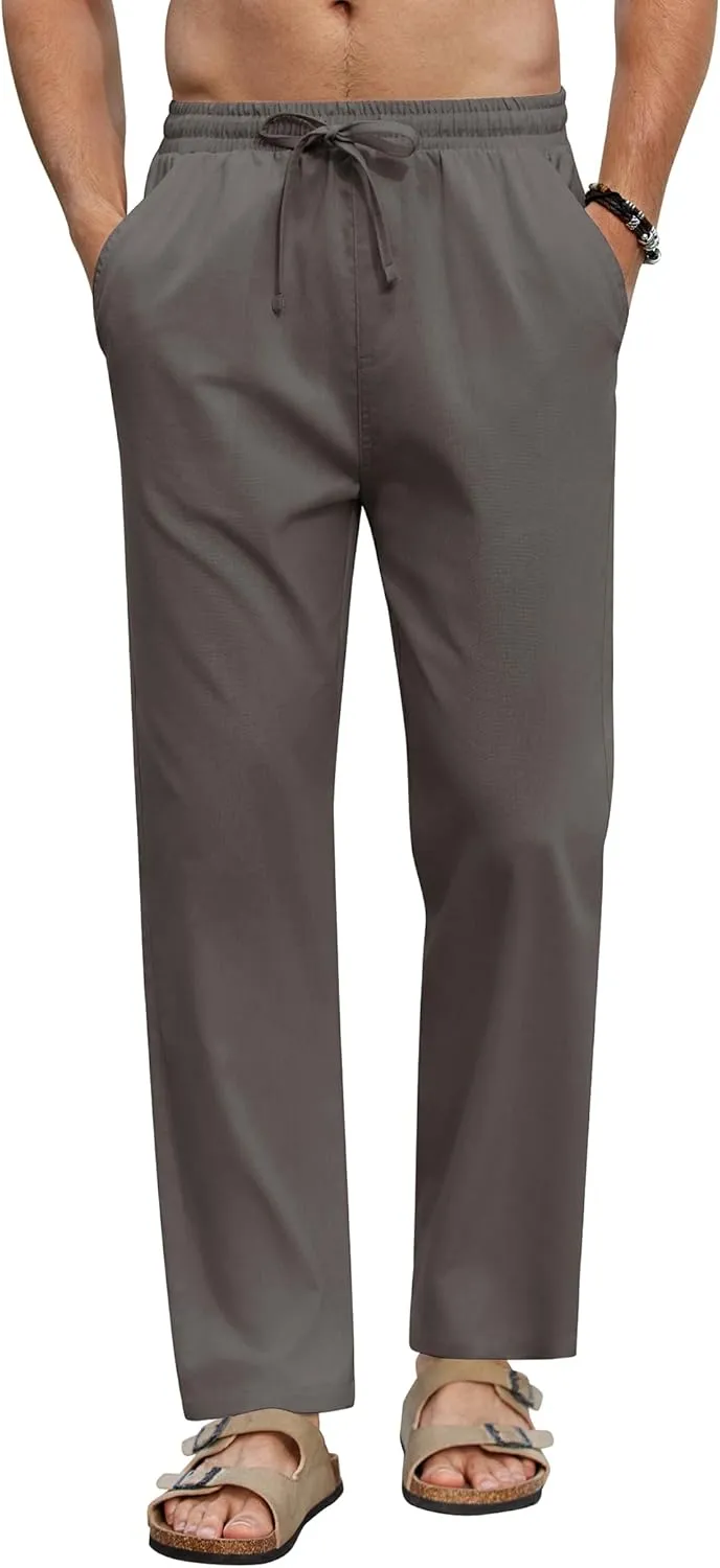 COOFANDY Men's Linen Casual Pants Elastic Waist Beach Pants Lightweight Drawstring Summer Yoga Pants