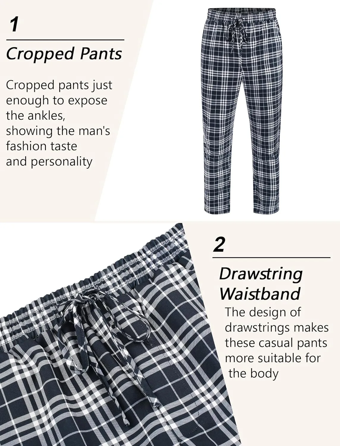 COOFANDY Mens Linen Casual Pants Lightweight Drawstring Beach Pants Elastic Waist Cropped Pants