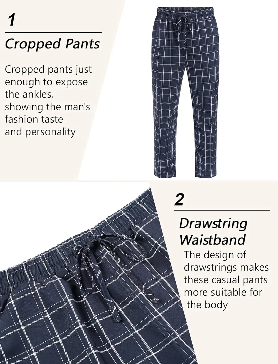 COOFANDY Mens Linen Casual Pants Lightweight Drawstring Beach Pants Elastic Waist Cropped Pants
