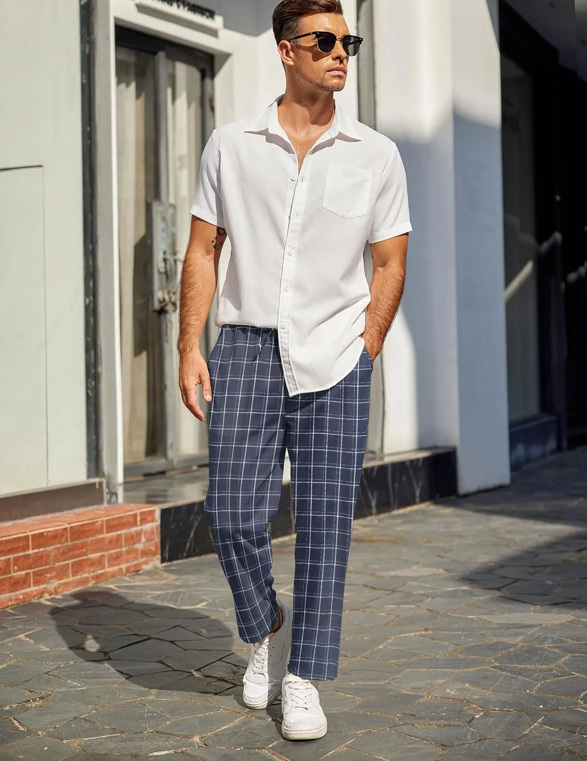 COOFANDY Mens Linen Casual Pants Lightweight Drawstring Beach Pants Elastic Waist Cropped Pants