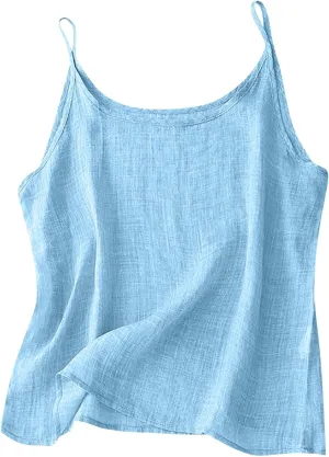 Cotton Linen Tank Tops for Women Casual Summer Gauze Shirt Basic Sleeveless Layering Camisoles Beach Vacation Clothes