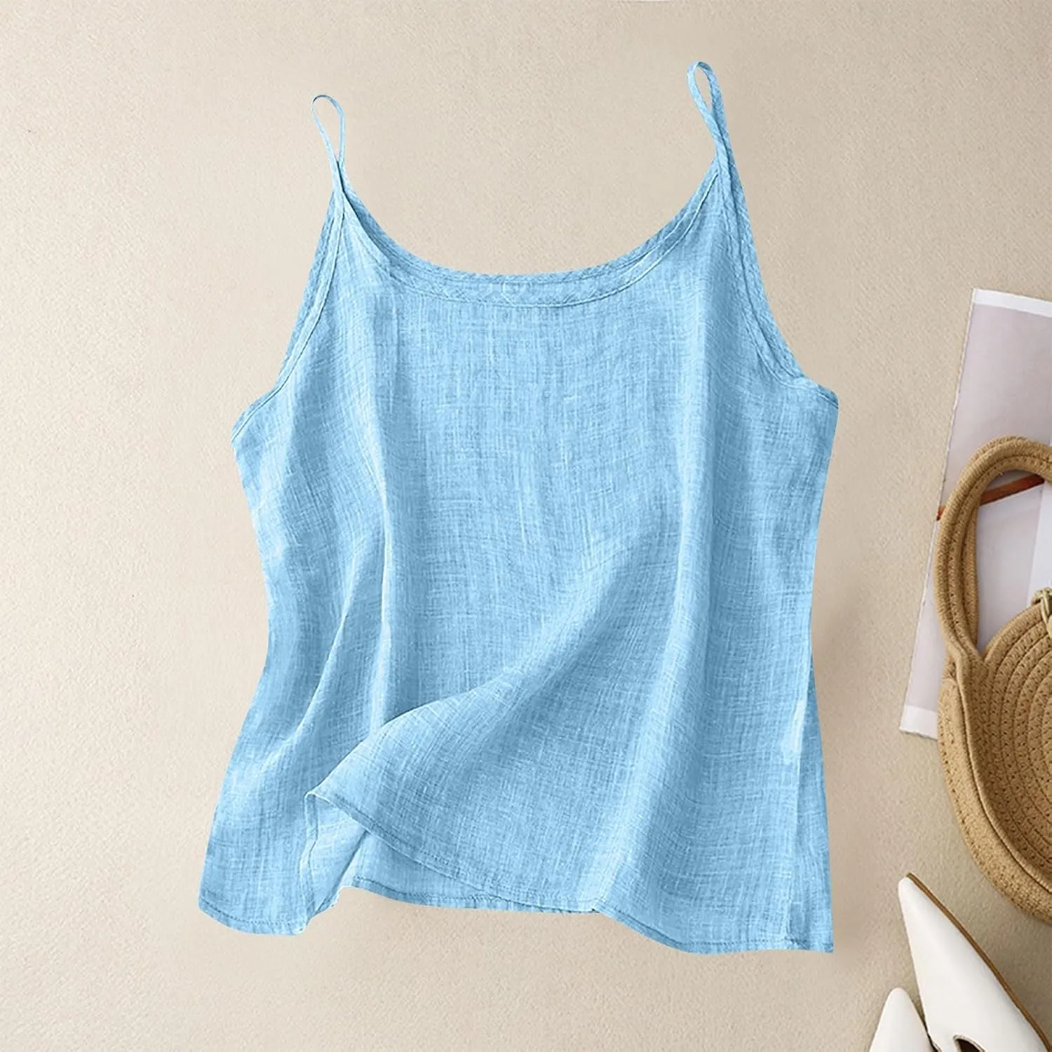 Cotton Linen Tank Tops for Women Casual Summer Gauze Shirt Basic Sleeveless Layering Camisoles Beach Vacation Clothes