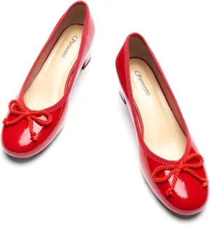 C.Paravano Women's Chunky Heel Ballet Pumps-Patent Leather Dress Shoes with Bowknots for Wedding & Office, Spring Date Nights, Business Casual