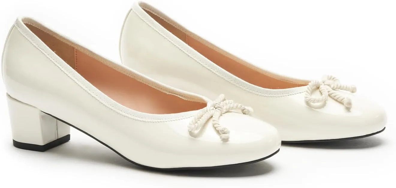 C.Paravano Women's Chunky Heel Ballet Pumps-Patent Leather Dress Shoes with Bowknots for Wedding & Office, Spring Date Nights, Business Casual
