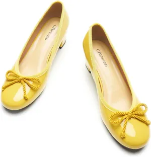 C.Paravano Women's Chunky Heel Ballet Pumps-Patent Leather Dress Shoes with Bowknots for Wedding & Office, Spring Date Nights, Business Casual