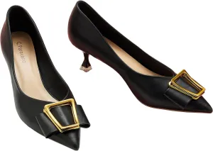 C.Paravano Women's Kitten Heel Pumps-Pointed Toe Wedding Shoes with Metal Buckle|Breathable Soft Leather for Office Attire, Cocktail Parties,Date Nights, Spring/Summer Events