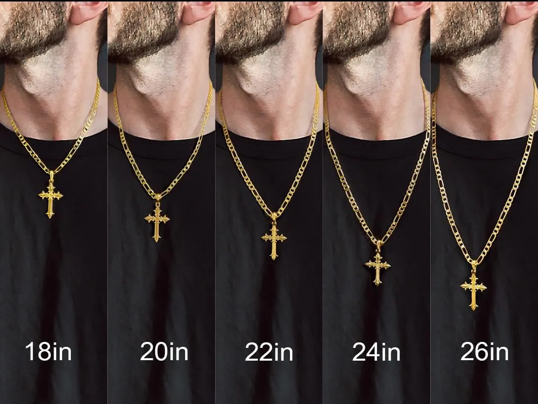 Cross Necklace 14K Gold Cross Necklaces for Men Gold Necklace Figaro Chain Pendant Necklaces 18/20/22/24/26in