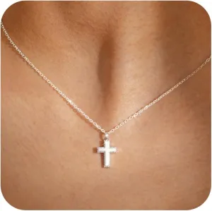 Cross Necklace for Women - 925 Sterling Silver Cross Pendant Necklaces for Girls Silver Christian Faith Choker Tiny Dainty Religious Gifts for Her Birthday Baptism Graduation