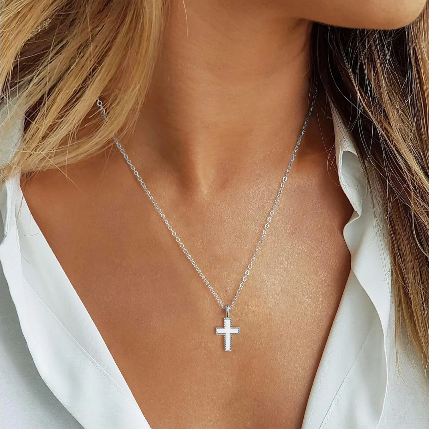 Cross Necklace for Women - 925 Sterling Silver Cross Pendant Necklaces for Girls Silver Christian Faith Choker Tiny Dainty Religious Gifts for Her Birthday Baptism Graduation