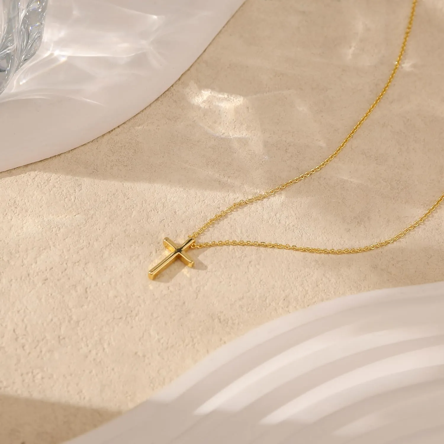 Cross Necklace for Women, Dainty 14K Gold Plated Cross Pendant Small Cross Choker Cute Gold Necklaces for Women Trendy Faith Jewelry