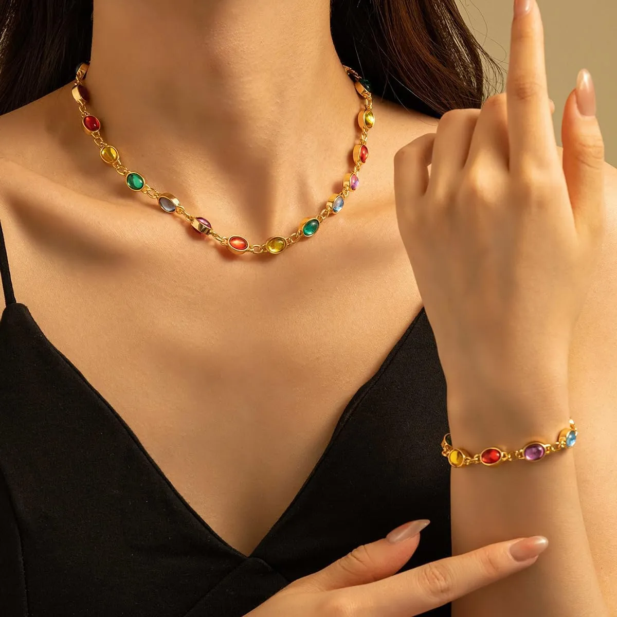 Cross Pendant Necklace for Women 18K Gold Plated Faith Necklace Luxurious Multi-Colored Gemstones Cross Choker Necklace Lightweight Prayer Religious Jewelry
