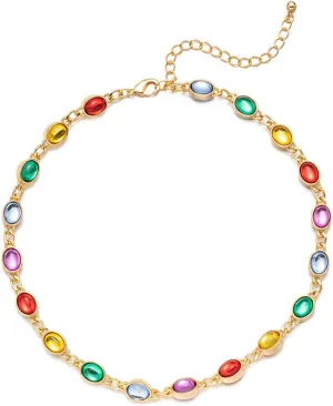 Cross Pendant Necklace for Women 18K Gold Plated Faith Necklace Luxurious Multi-Colored Gemstones Cross Choker Necklace Lightweight Prayer Religious Jewelry
