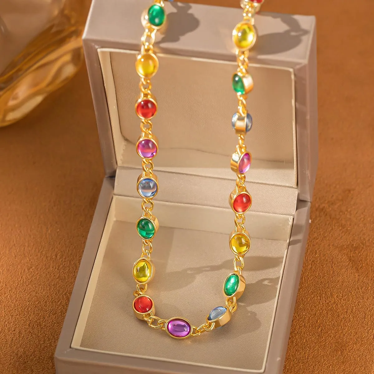 Cross Pendant Necklace for Women 18K Gold Plated Faith Necklace Luxurious Multi-Colored Gemstones Cross Choker Necklace Lightweight Prayer Religious Jewelry