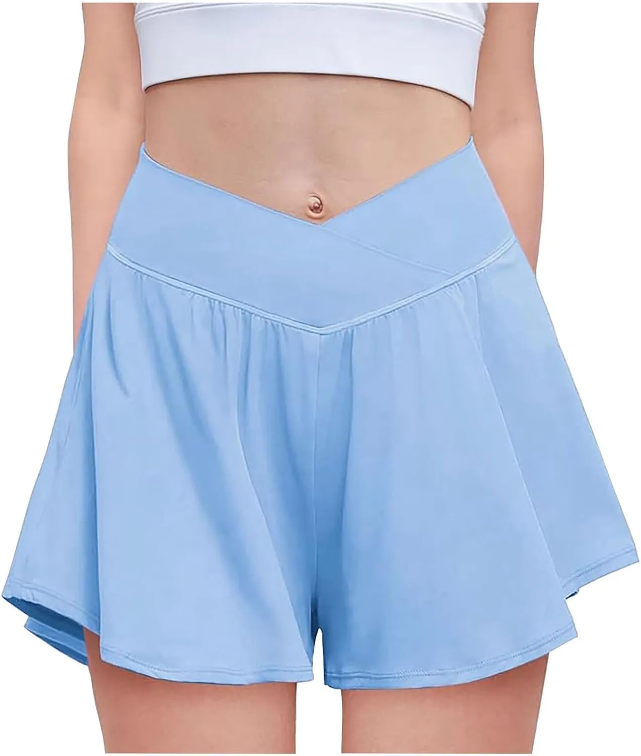Crossover Athletic Shorts for Women 2 in 1 Spandex Butterfly Workout Tennis Skorts Running Workout Flowy Shorts