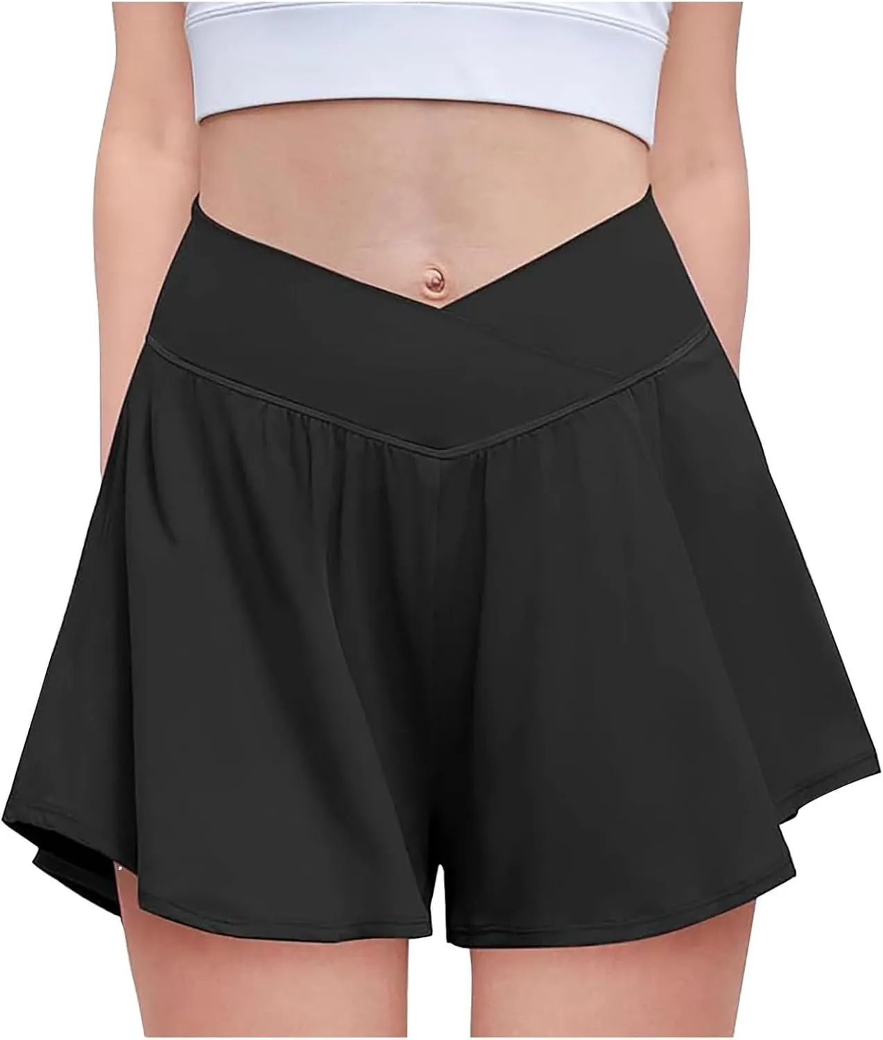 Crossover Athletic Shorts for Women 2 in 1 Spandex Butterfly Workout Tennis Skorts Running Workout Flowy Shorts