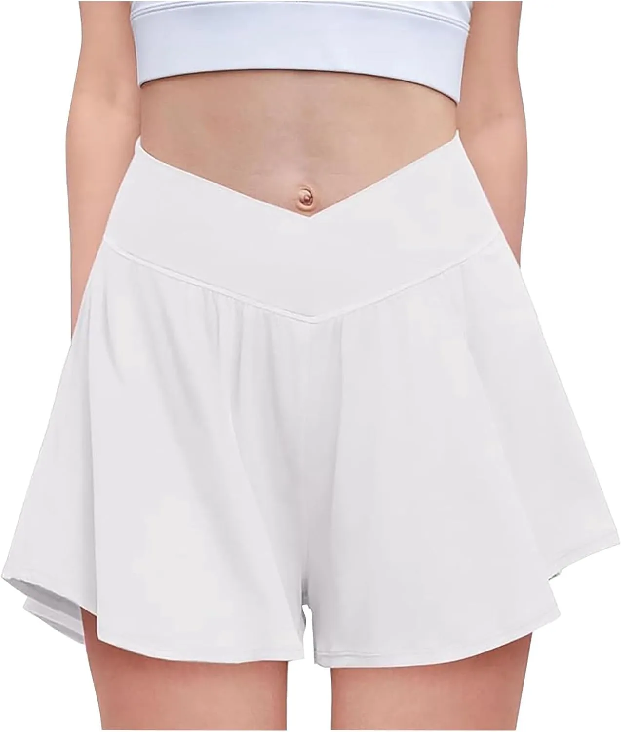 Crossover Athletic Shorts for Women 2 in 1 Spandex Butterfly Workout Tennis Skorts Running Workout Flowy Shorts