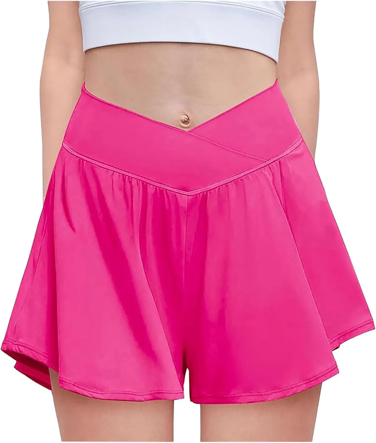 Crossover Athletic Shorts for Women 2 in 1 Spandex Butterfly Workout Tennis Skorts Running Workout Flowy Shorts