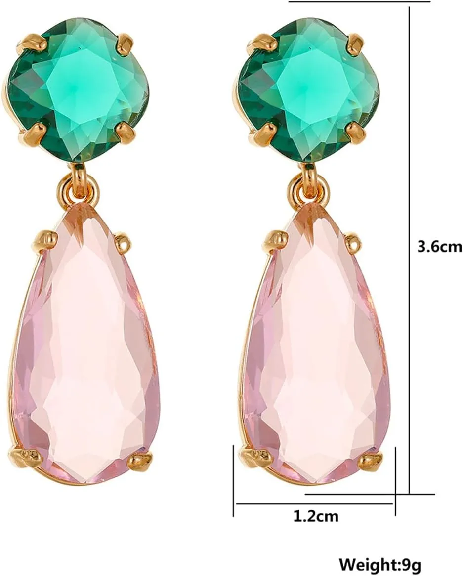 Crystal Earrings CXUEMH Teardrop Earrings for Women Blue and Green Dangle Earrings Elegant Earrings for Prom Emerald Green Earrings Formal Jewelry Crystal Drop Earrings