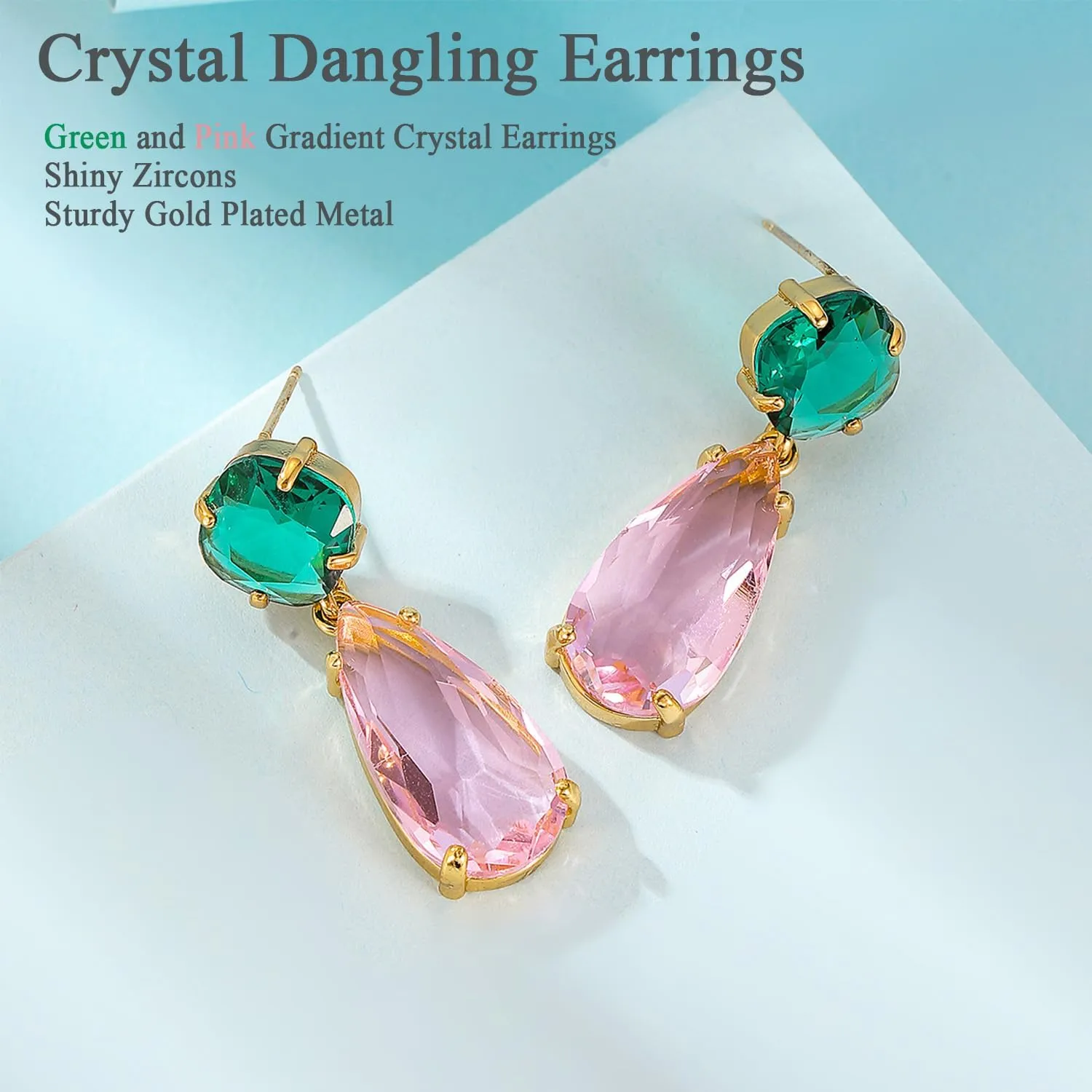Crystal Earrings CXUEMH Teardrop Earrings for Women Blue and Green Dangle Earrings Elegant Earrings for Prom Emerald Green Earrings Formal Jewelry Crystal Drop Earrings