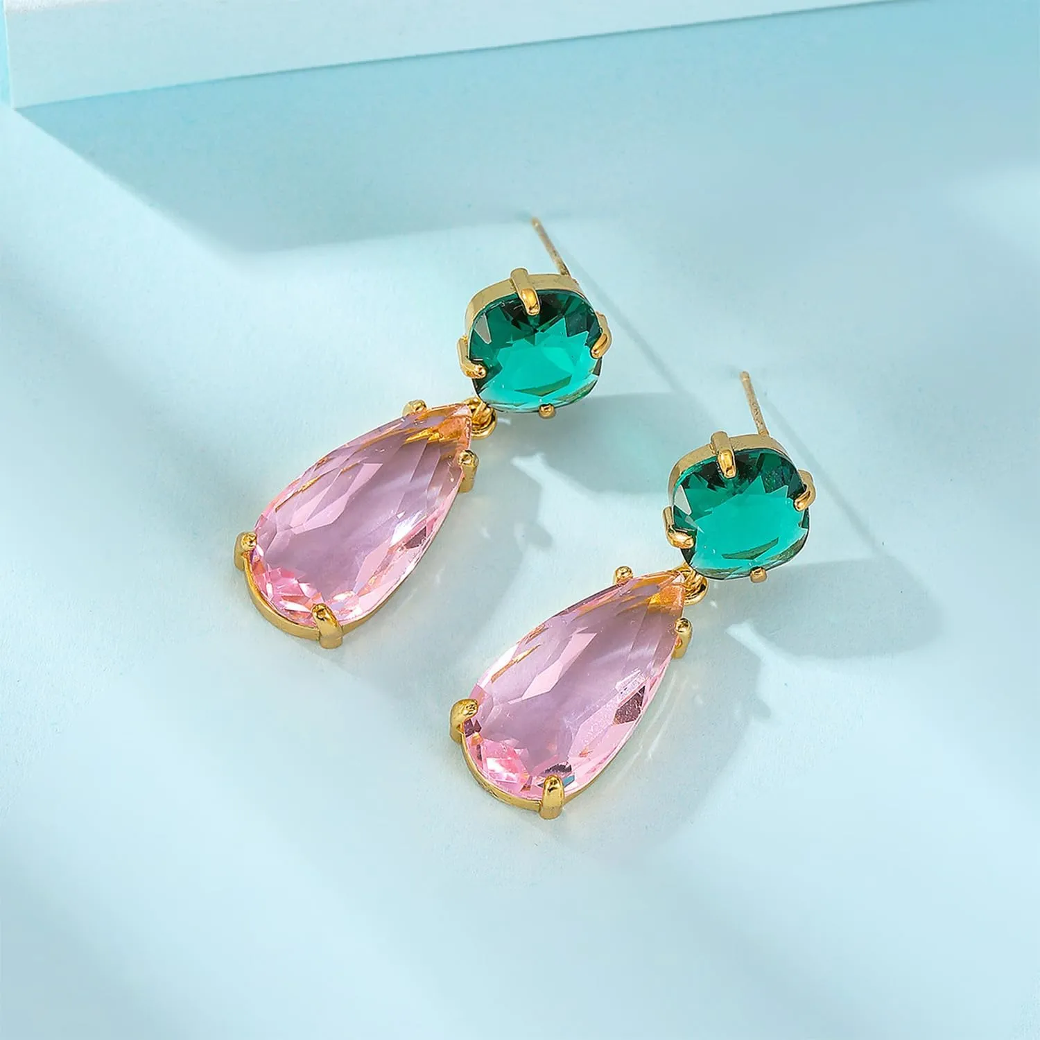 Crystal Earrings CXUEMH Teardrop Earrings for Women Blue and Green Dangle Earrings Elegant Earrings for Prom Emerald Green Earrings Formal Jewelry Crystal Drop Earrings