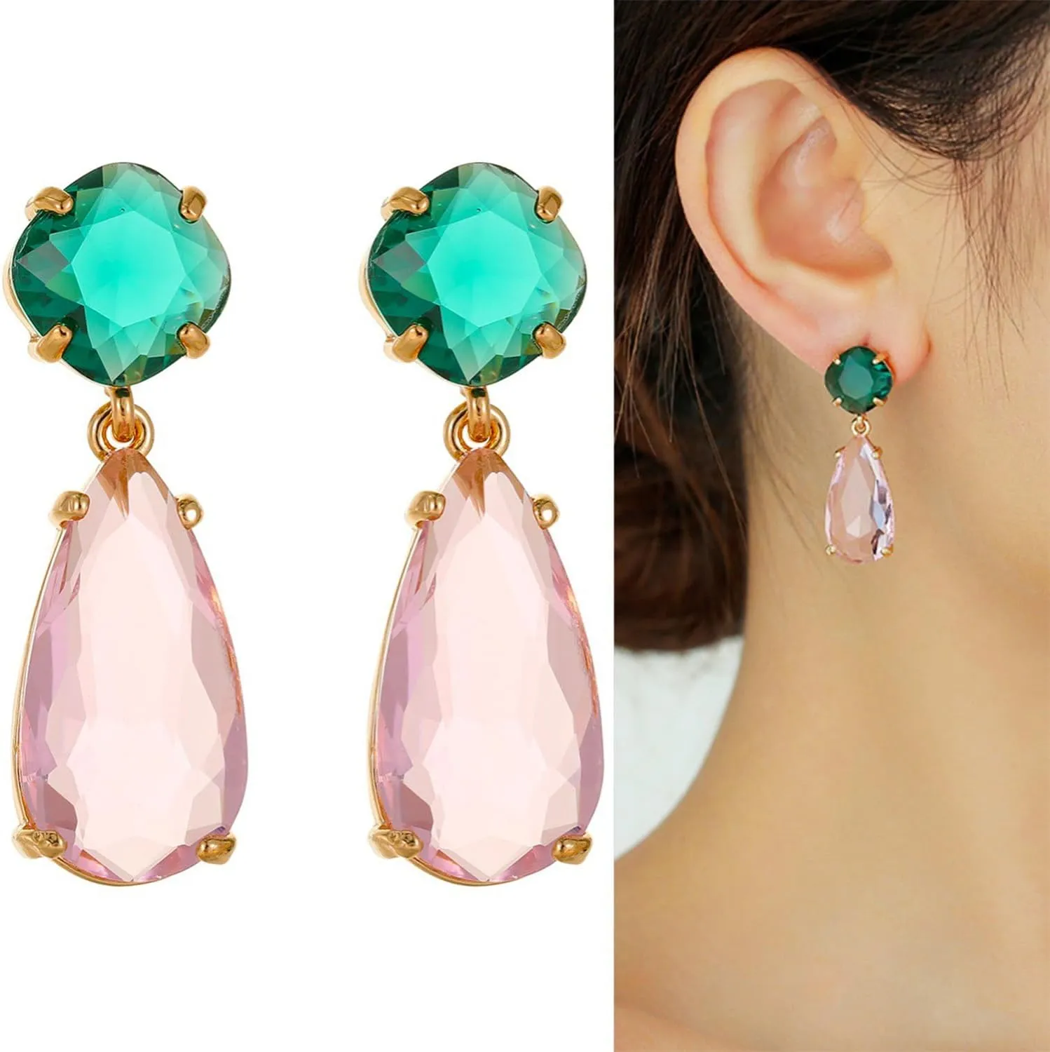 Crystal Earrings CXUEMH Teardrop Earrings for Women Blue and Green Dangle Earrings Elegant Earrings for Prom Emerald Green Earrings Formal Jewelry Crystal Drop Earrings