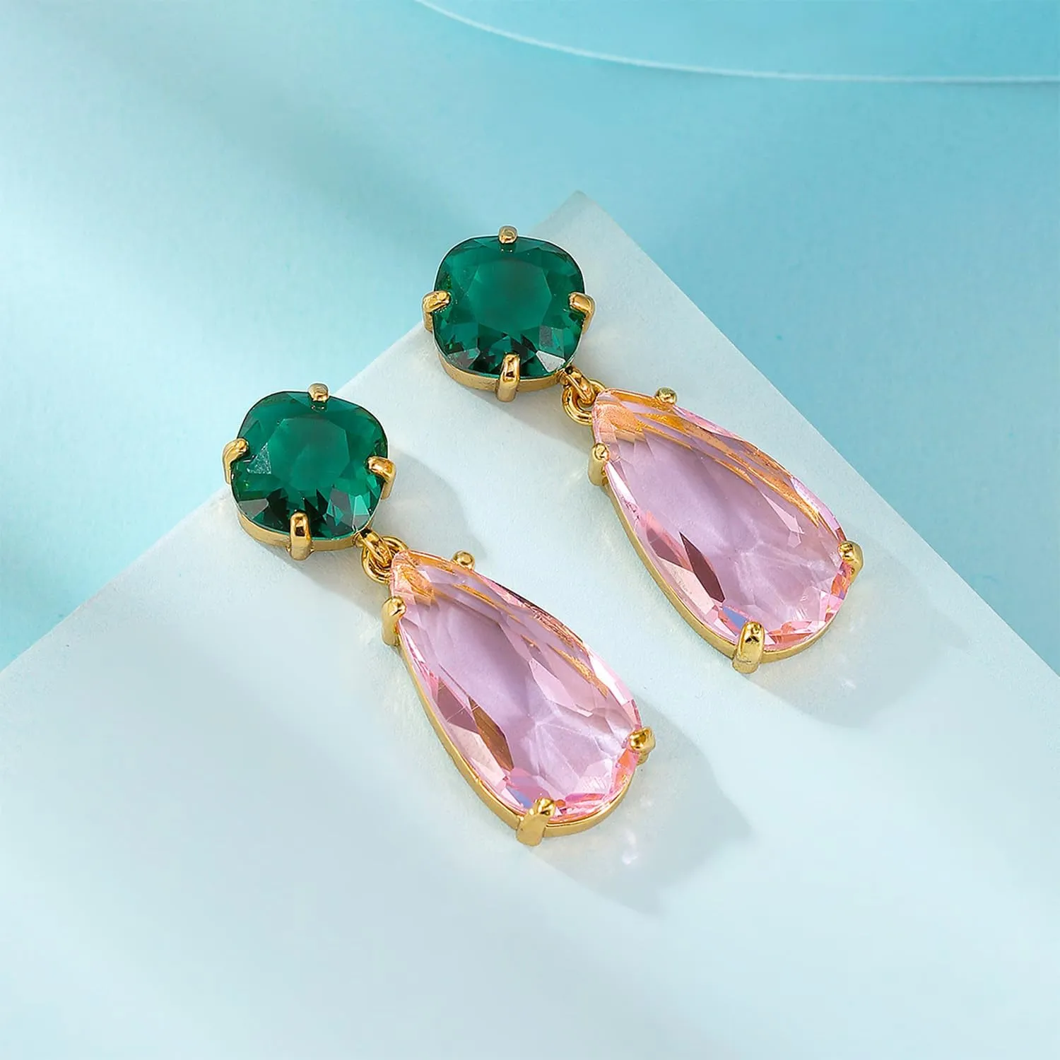 Crystal Earrings CXUEMH Teardrop Earrings for Women Blue and Green Dangle Earrings Elegant Earrings for Prom Emerald Green Earrings Formal Jewelry Crystal Drop Earrings