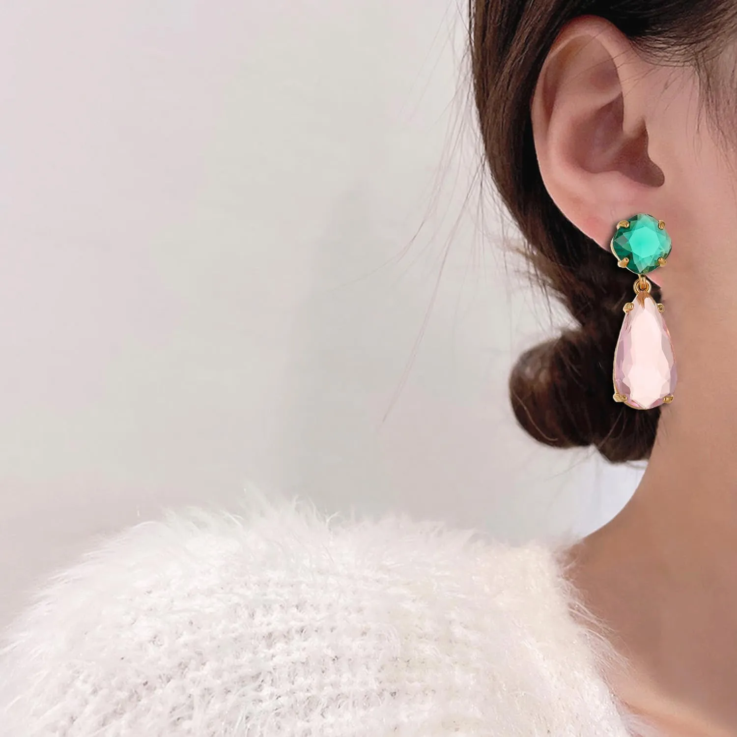 Crystal Earrings CXUEMH Teardrop Earrings for Women Blue and Green Dangle Earrings Elegant Earrings for Prom Emerald Green Earrings Formal Jewelry Crystal Drop Earrings