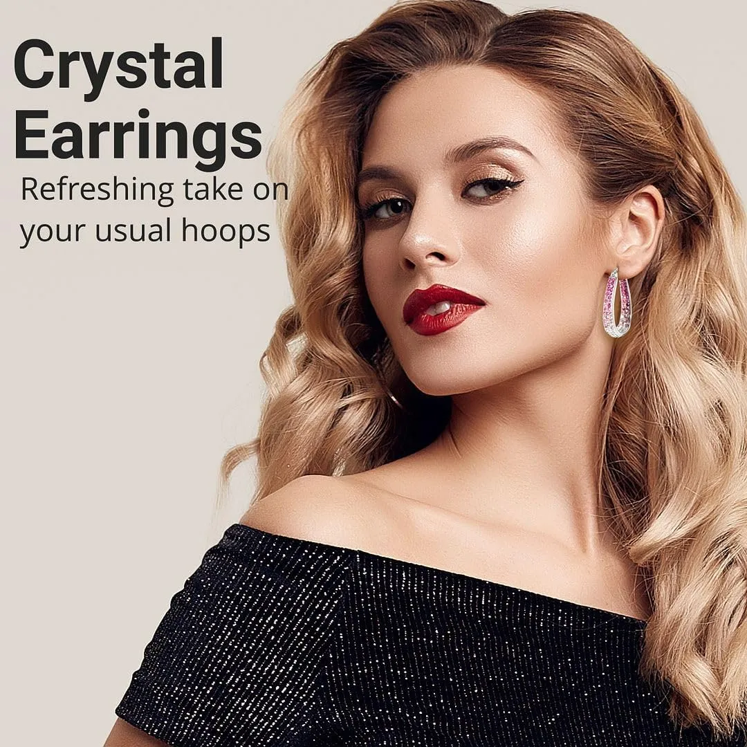 Crystal Hoop Earrings for Women - Sparkle Inside Out Dangle Earrings - Glitter Fun Trendy Jewelry Wedding Anniversary Birthday Gifts for Her