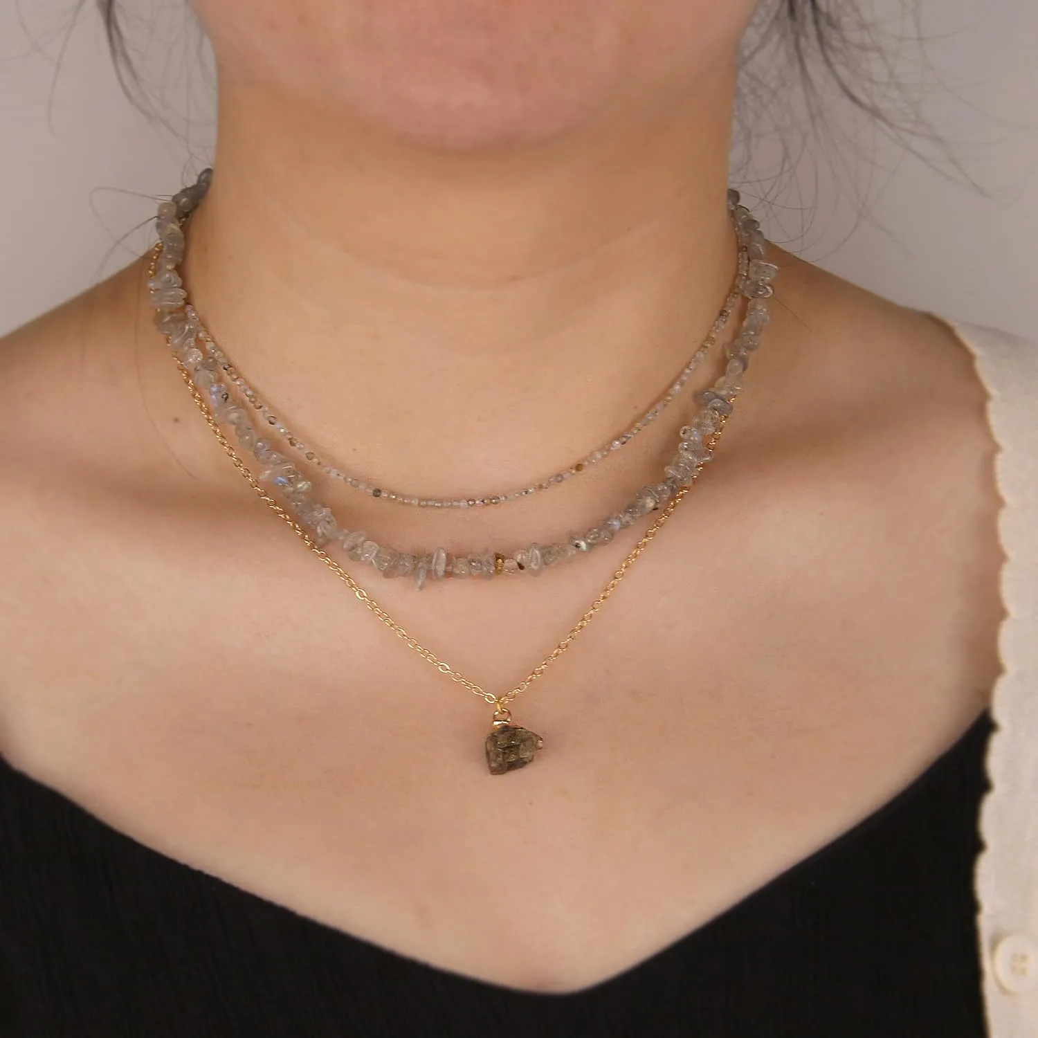 Crystal Stacked Necklaces for Women - Gem Beaded Choker Gold Layered Necklaces Charms Beach Women Jewelry Pendant Necklace