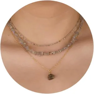 Crystal Stacked Necklaces for Women - Gem Beaded Choker Gold Layered Necklaces Charms Beach Women Jewelry Pendant Necklace