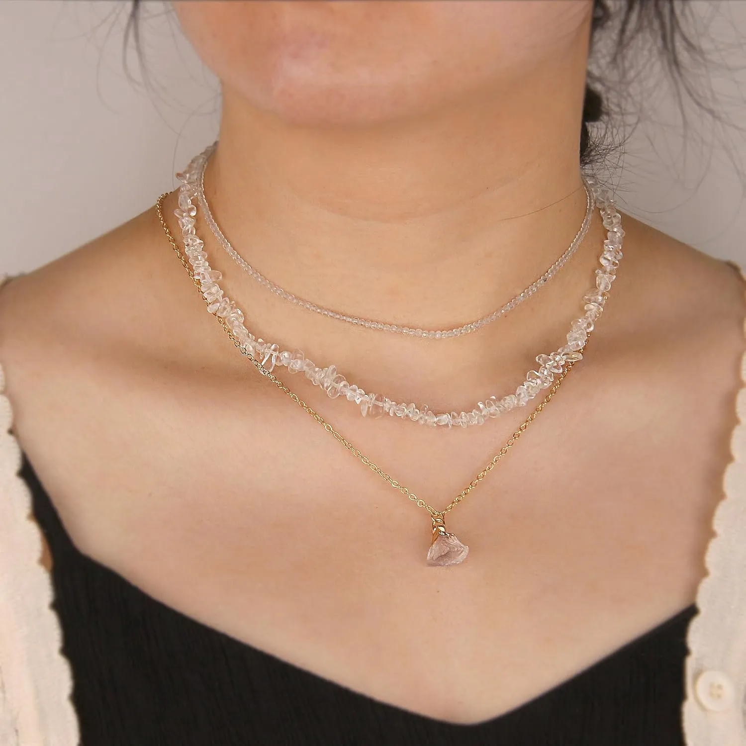 Crystal Stacked Necklaces for Women - Gem Beaded Choker Gold Layered Necklaces Charms Beach Women Jewelry Pendant Necklace