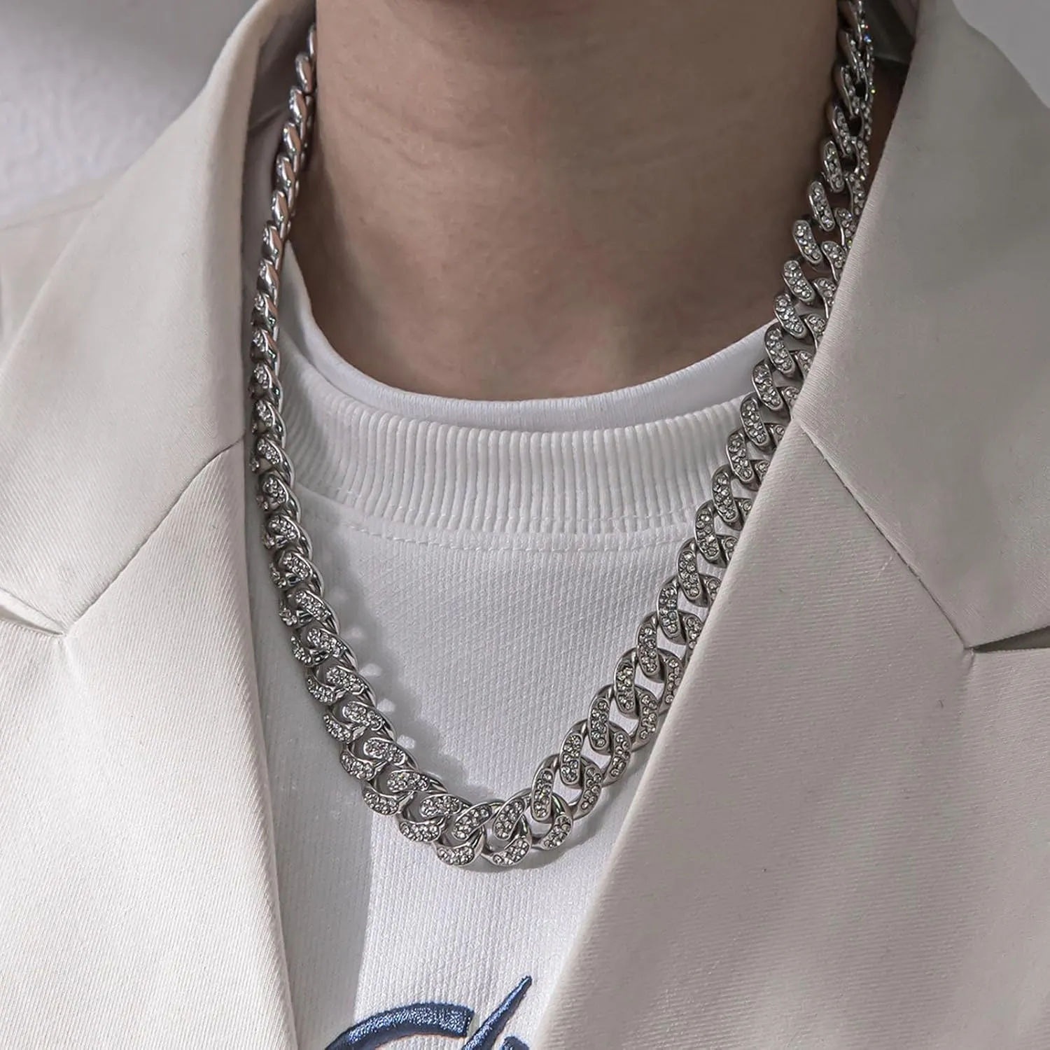 Cuban Link Chain for Women,Dainty Cubic Zirconia Choker Necklace Trendy Jewelry Accessory Valentine's Day Gift for Girlfriend